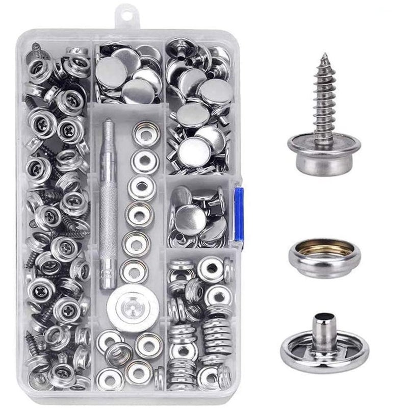 CENOZ 150 PCS Canvas Snap Kit Tool, Metal Screws Snaps Marine Grade 3/8" Socket Stainless Steel Boat Canvas Snaps with 2 PCS Setting Tool for Boat Cover Furniture (150 PCS) - Image 1